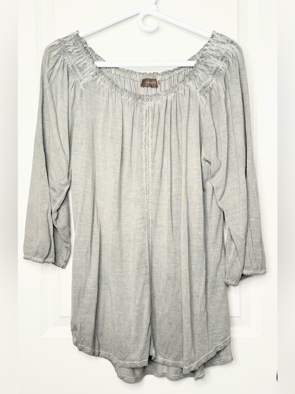 Crosby Womens XL Gray Mineral Wash Peasant Blouse Boho Oversized Tunic Top